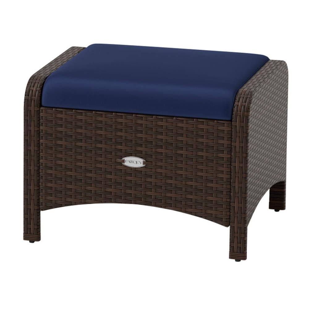 Alt View 1. Kadyn - Outdoor Footstool Footrest,2 Pieces Outdoor Patio PE Wicker Ottomans with Removable Cushions-Navy - Blue.