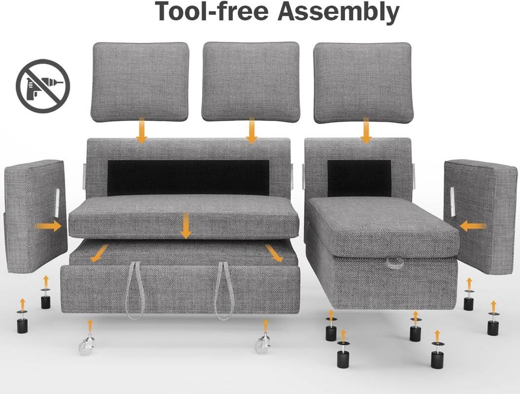 The text on the image is "Tool-free Assembly."