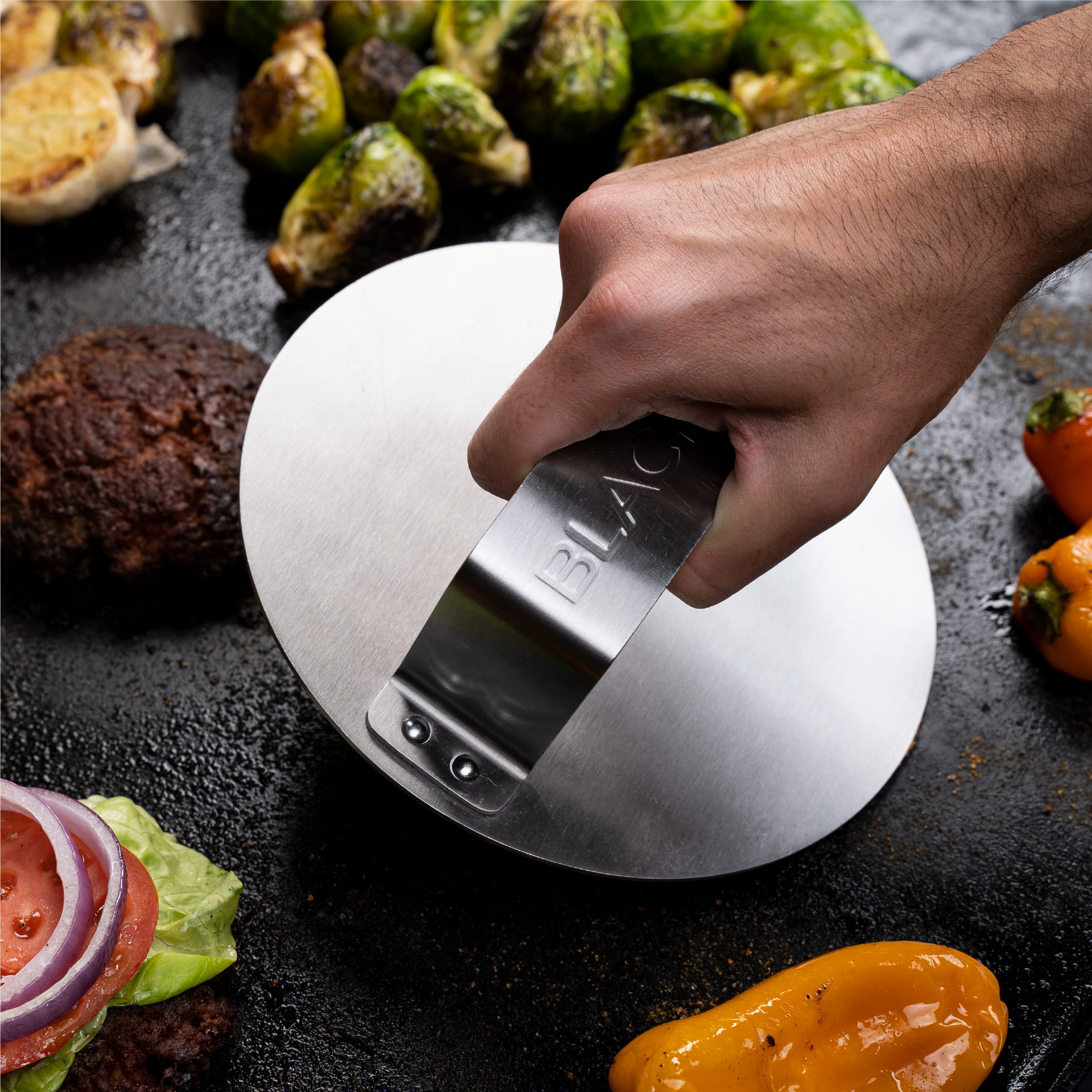 Alt View 13. Blackstone - 3-Piece Press and Sear Smash Burger Kit with Burger Press, Burger Spatula, and Basting Dome - Silver.