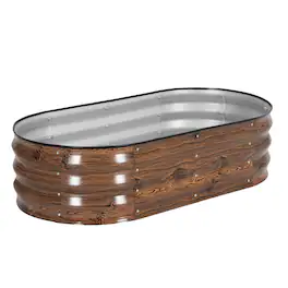 Nuu Garden - Galvanized 4x2x1ft Planter Garden Box Outdoor, Oval Raised Garden Bed - Brown (1 PC)