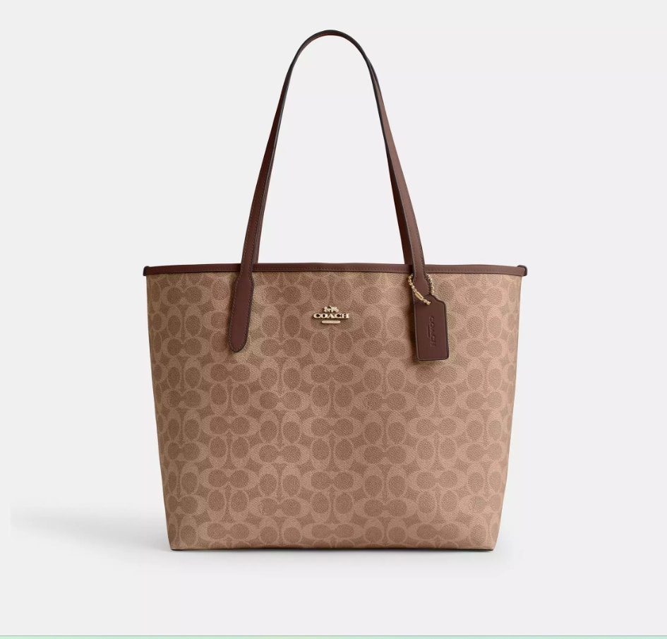 Coach - Signature Tote Bag Hand Bag Shoulder Bag PVC/Leather 17 inch - Brown