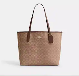 Coach - Signature Tote Bag Hand Bag Shoulder Bag PVC/Leather 17 inch - Brown