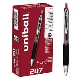 uni-ball - 207 Retractable Gel Pens, Micro Point, 0.5mm, Dozen - Red Ink