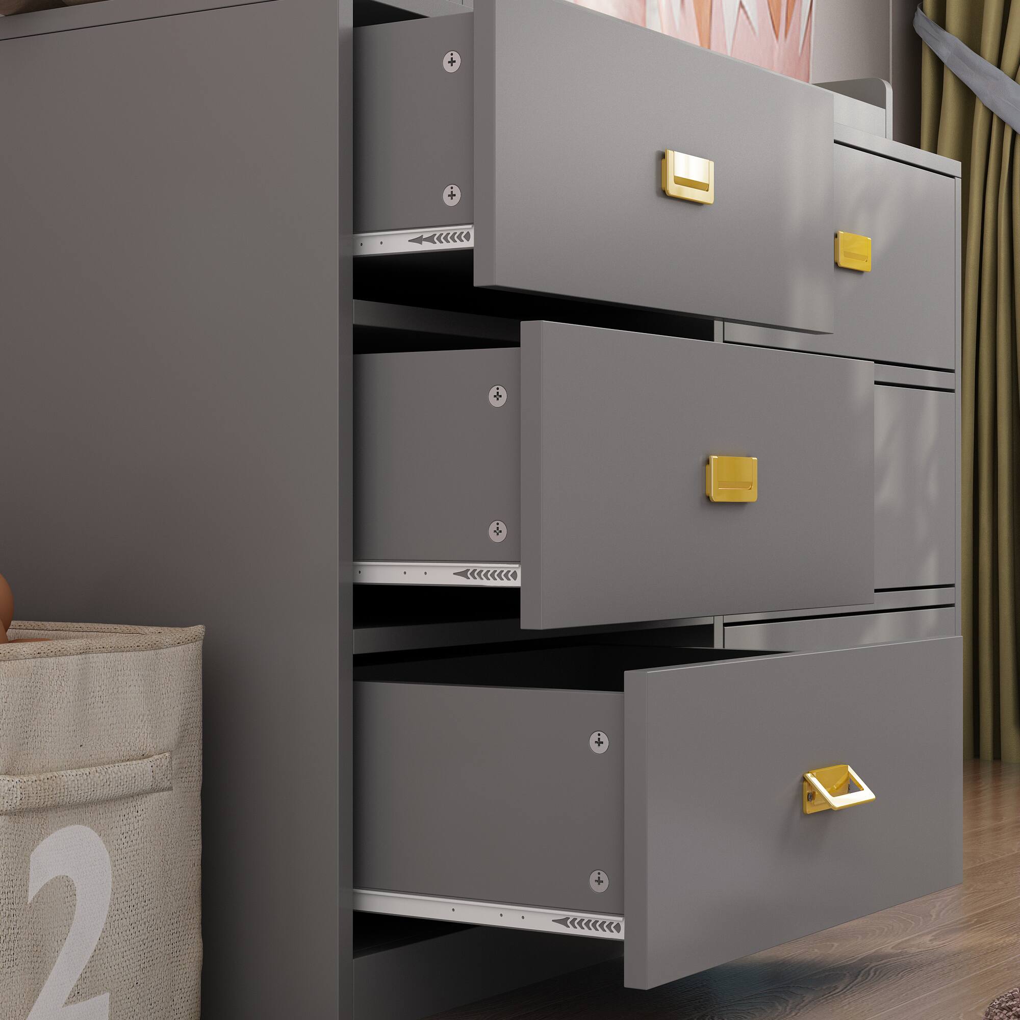 Alt View 6. FUFU & GAGA - FUFU&GAGA Mordern Baby Changing Table Dresser: Quiet Slides & Chic Metal Handles - Gray.