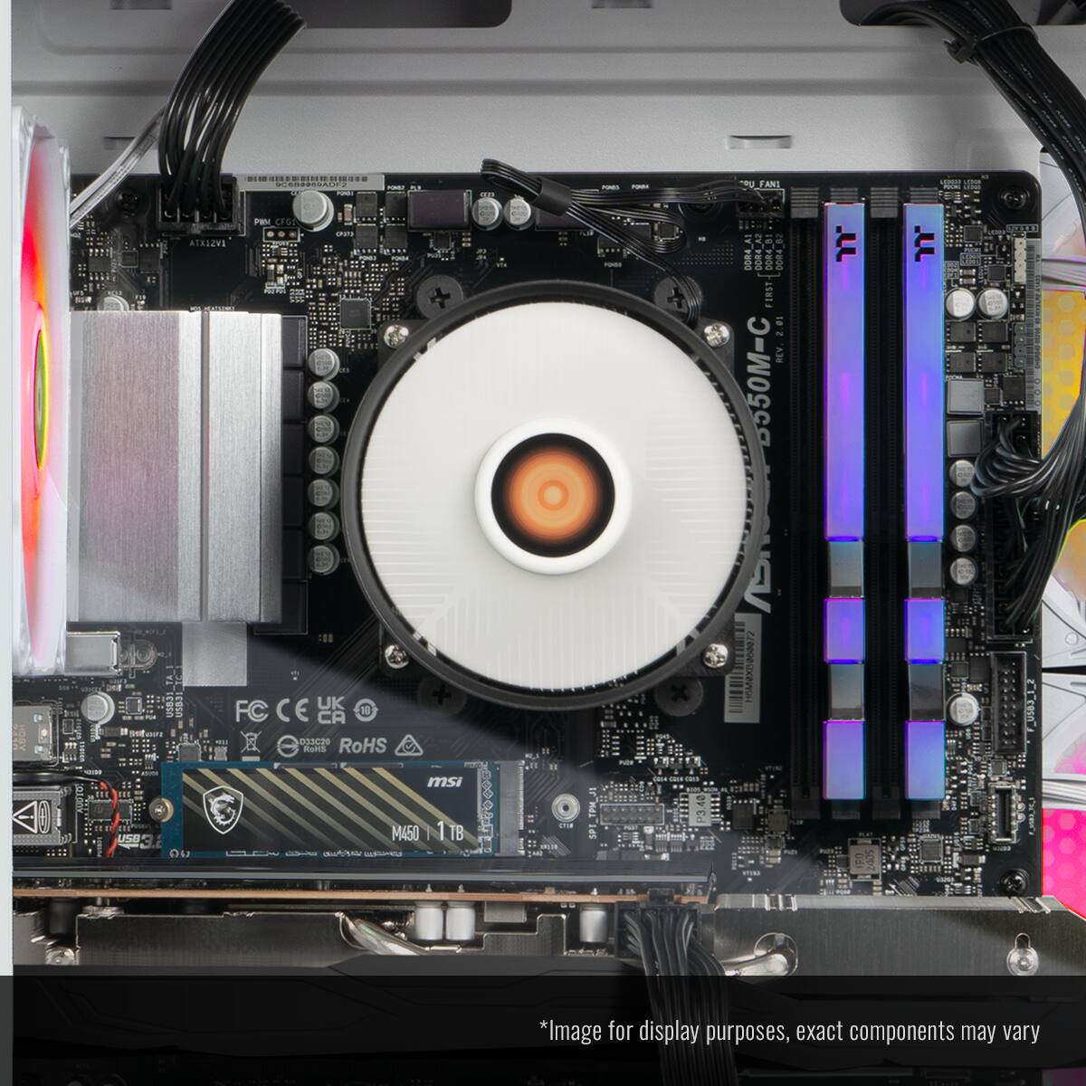 Sure, here is the corrected and grouped text from the image:

---

- ANI
- EVLIXTA EM FOT
- 11
- YPOO DOR4_A P00
- FIRST
- REY 550M
- JJ
- TETRI 8
- US631
- TE
- AUEU 07
- LOO
- Du 188
- CE
- UK
- FC
- CA
- ROHS
- msi
- M450
- 1 TB
- HEx2

---

*Image for display purposes, exact components may vary*