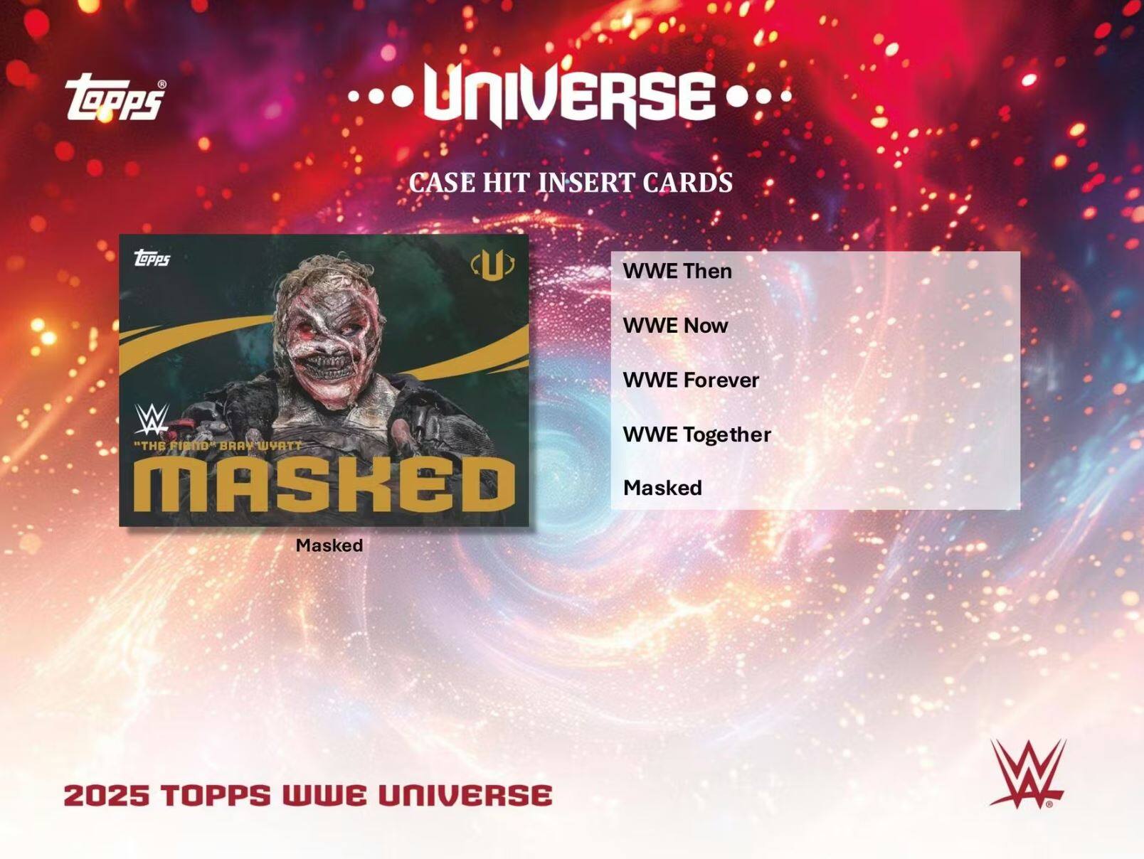 TOPPS UNIVERSE CASE HIT INSERT CARDS  
TOPPS WWE  
Then WWE Now WWE Forever WWE Together  
"THE FIRM" BRAY WYATT MASKED  
Masked  
2025 TOPPS WWE UNIVERSE