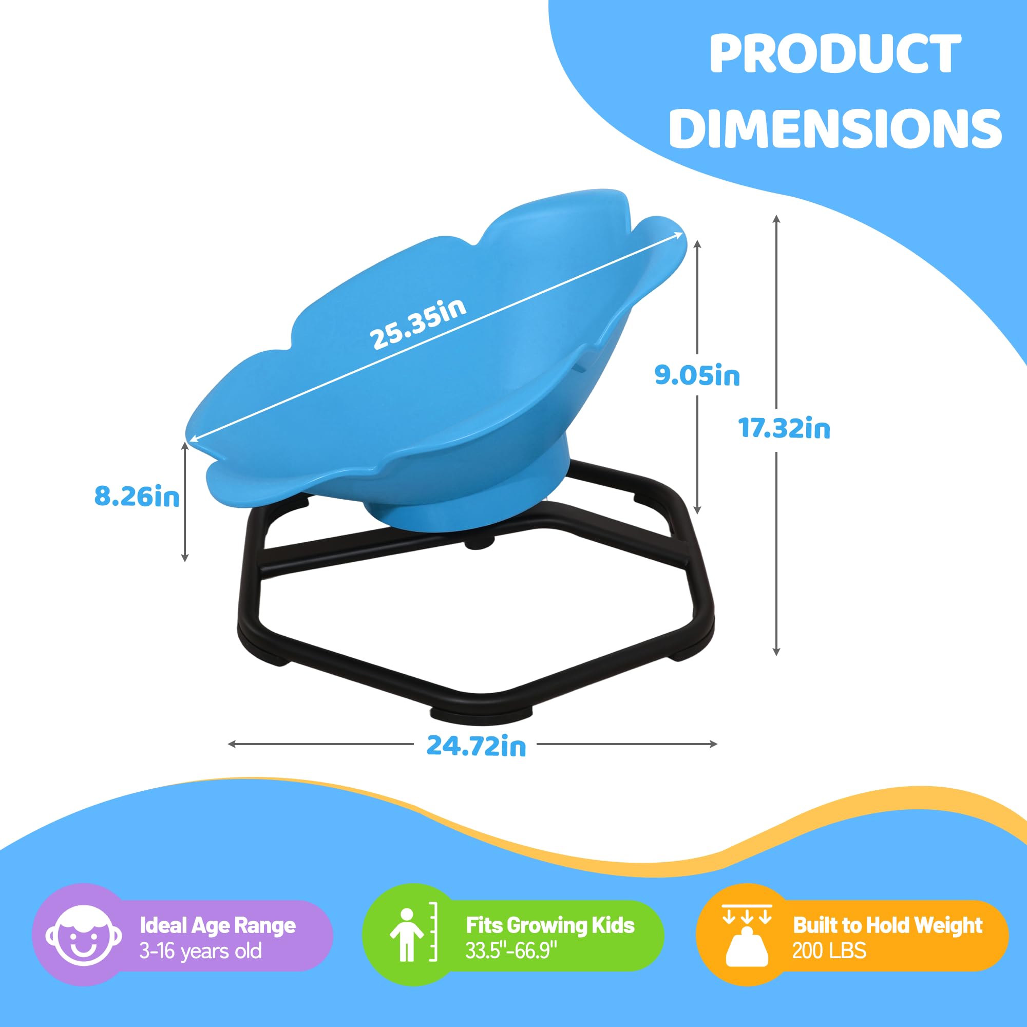 PRODUCT DIMENSIONS  
25.35in x 9.05in x 17.32in x 8.26in x 24.72in  
Ideal Age Range: 3-16 years old  
Fits Growing Kids: 33.5"-66.9"  
Built to Hold Weight: 200 LBS