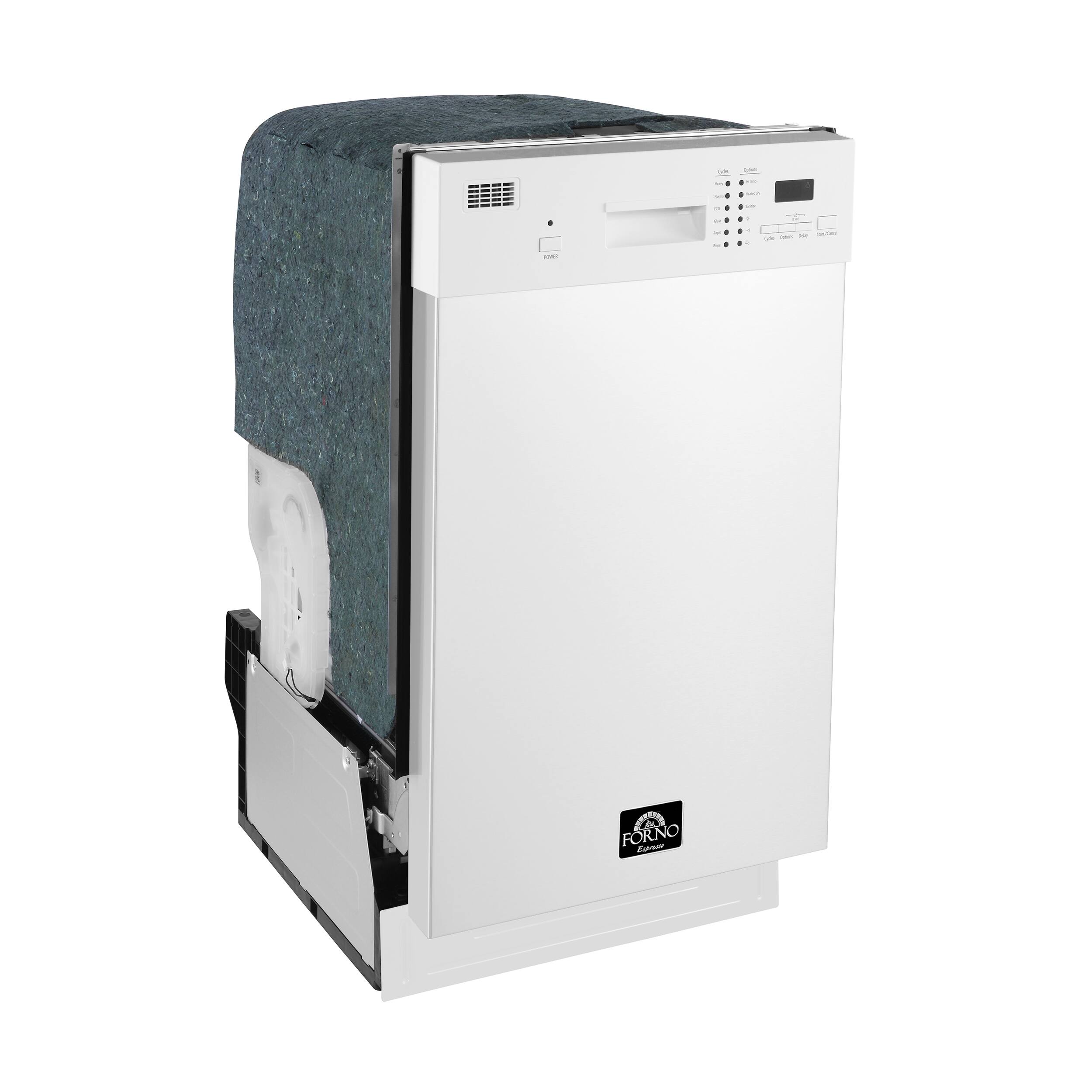 Angle. Forno Appliances - Polo 18" Compact Front Control Built-In Stainless Steel Tub Dishwasher, 52dBA - White.