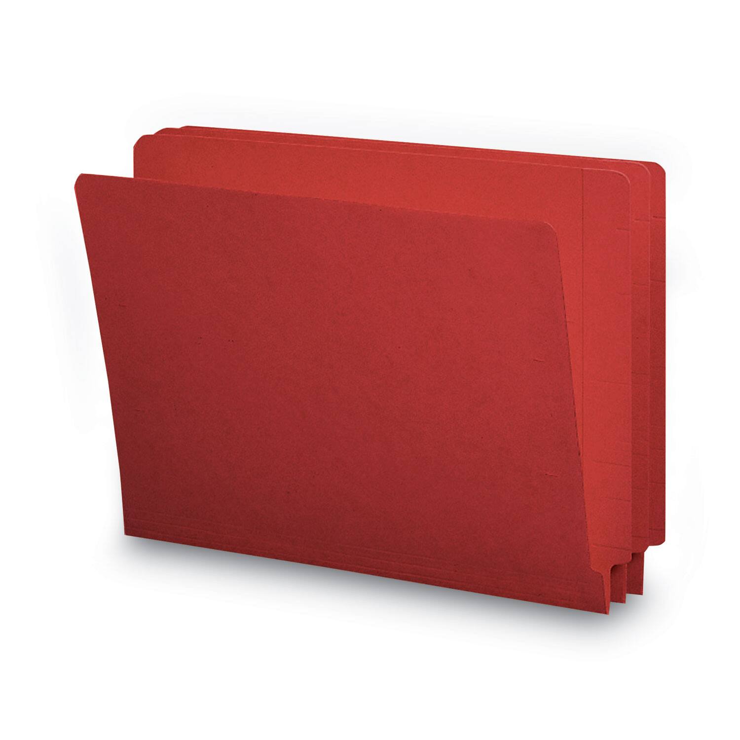Back. Smead Manufacturing - Shelf-Master Reinforced End Tab Colored Folders, Straight Tabs, Letter Size, 0.75" Expansion, Red, 100/Box.