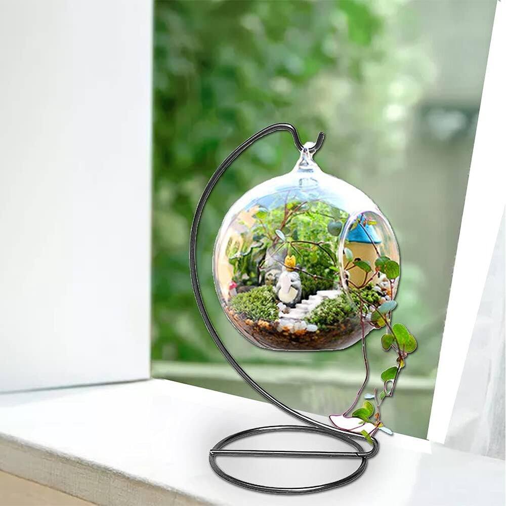 Left. PARKER SLATER - Black Ornament Display Stand, 9.1"x4.1" Tabletop Hanger for Ornaments & Plants - Black.