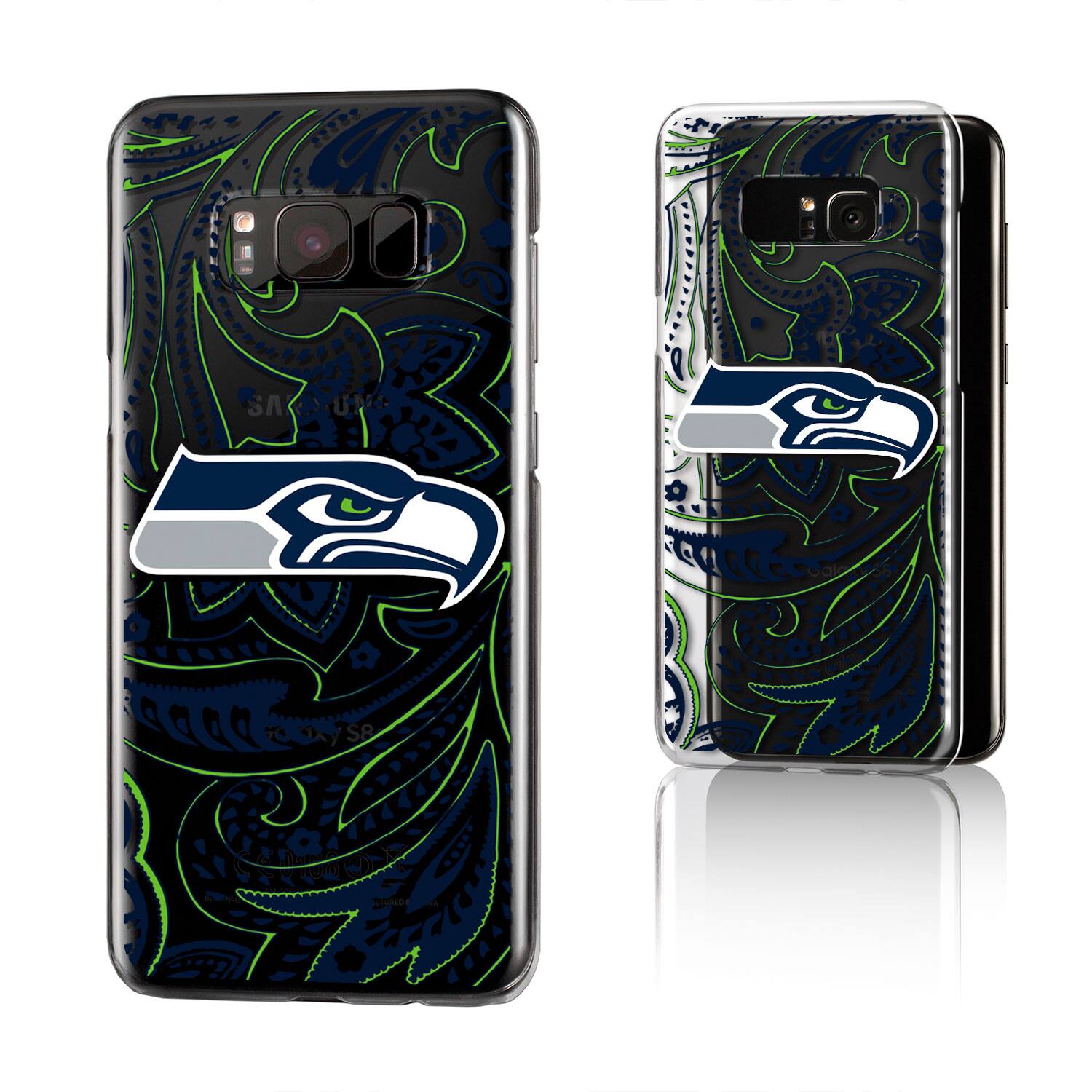Alt View 2. Keyscaper - Seattle Seahawks Galaxy Clear Paisley Design Case - S23 Ultra - Multicolor.