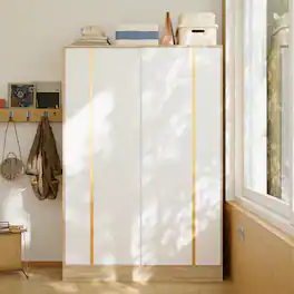 Famapy - Sliding Door Wardrobe with Smart Storage Zones for Small Spaces Bedroom Closet Organizer - White & Wooden