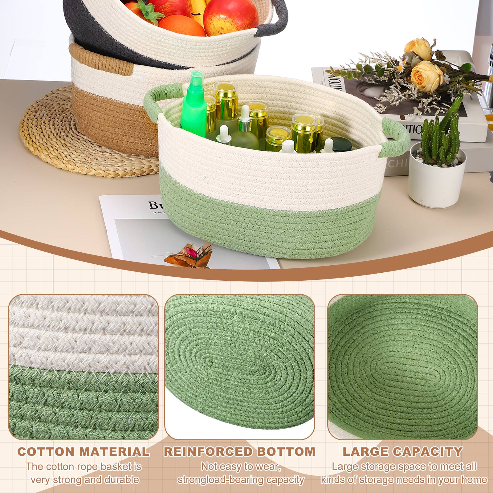 TIO CHI B1 - COTTON MATERIAL REINFORCED BOTTOM LARGE CAPACITY

The cotton rope basket is very strong and durable. Not easy to wear, strong load-bearing capacity. Large storage space to meet all kinds of storage needs in your home.