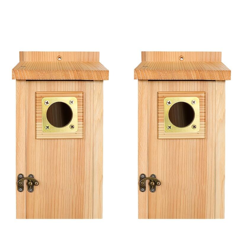 TinyHomie 2pcs Pine Wooden Bird Houses Copper Guard Outdoor Small Birds ...