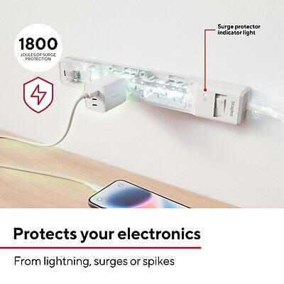 1800 JOULES OF SURGE PROTECTION

Surge protector indicator light

Protects your electronics

From lightning, surges or spikes