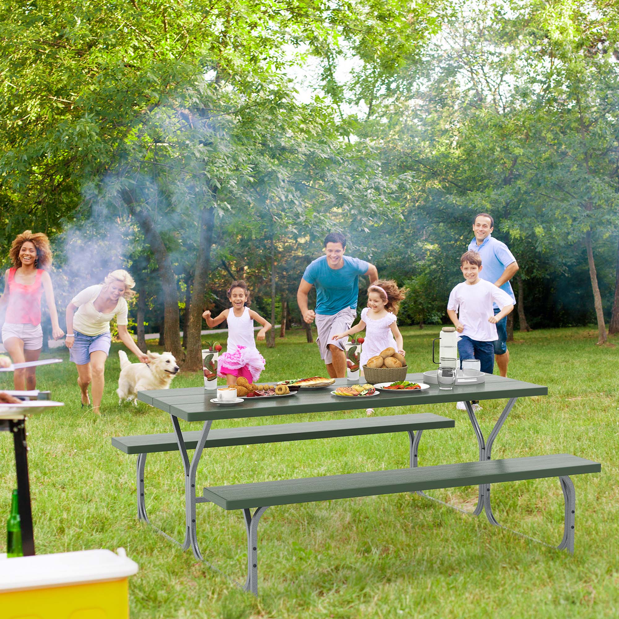 Costway 6 FT Picnic Table Bench Set Outdoor Dining Table & 2 Benches ...