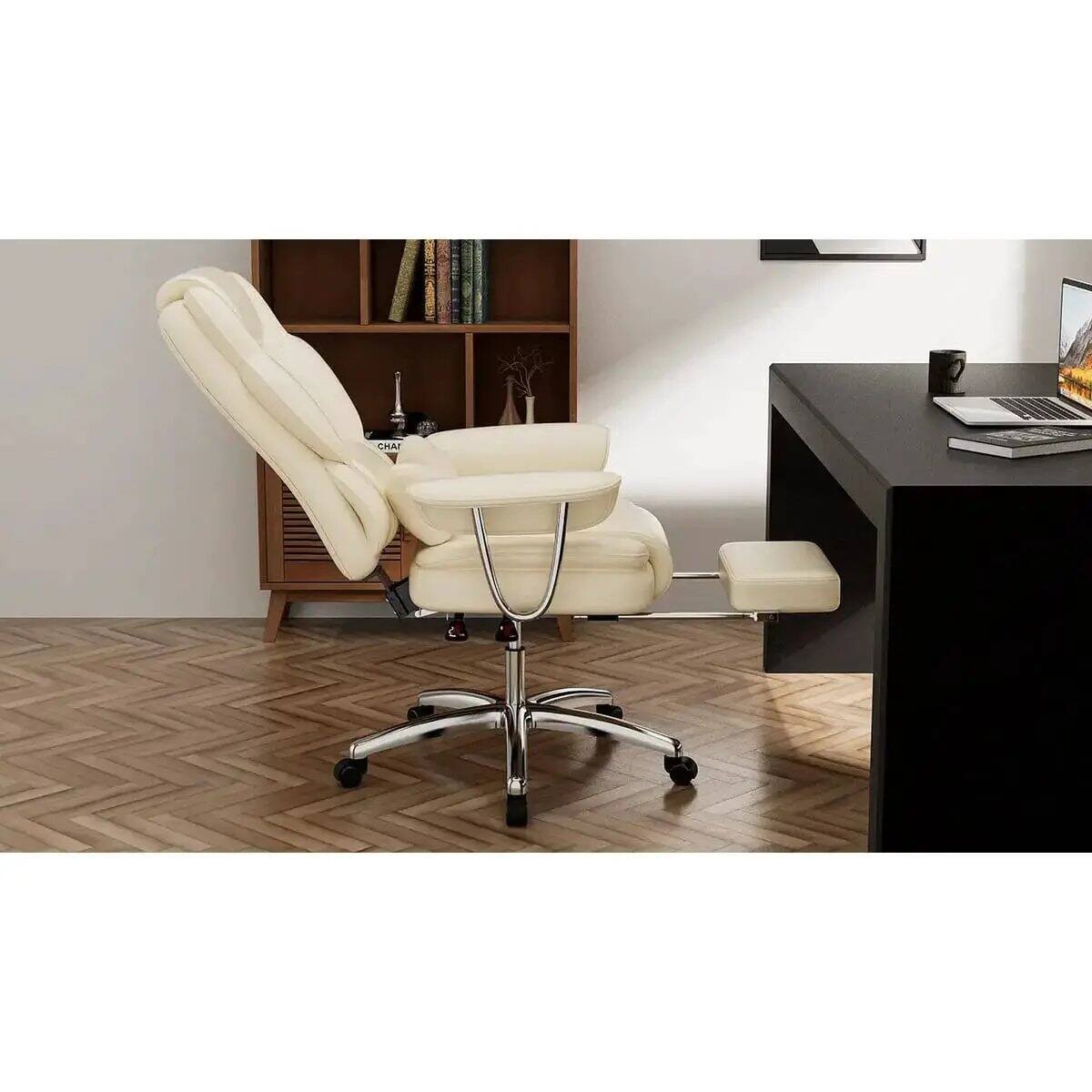 Alt View 8. Platinum-Level - Premium Big and Tall Leather Executive Office Chair with Reclining High Back - Beige.