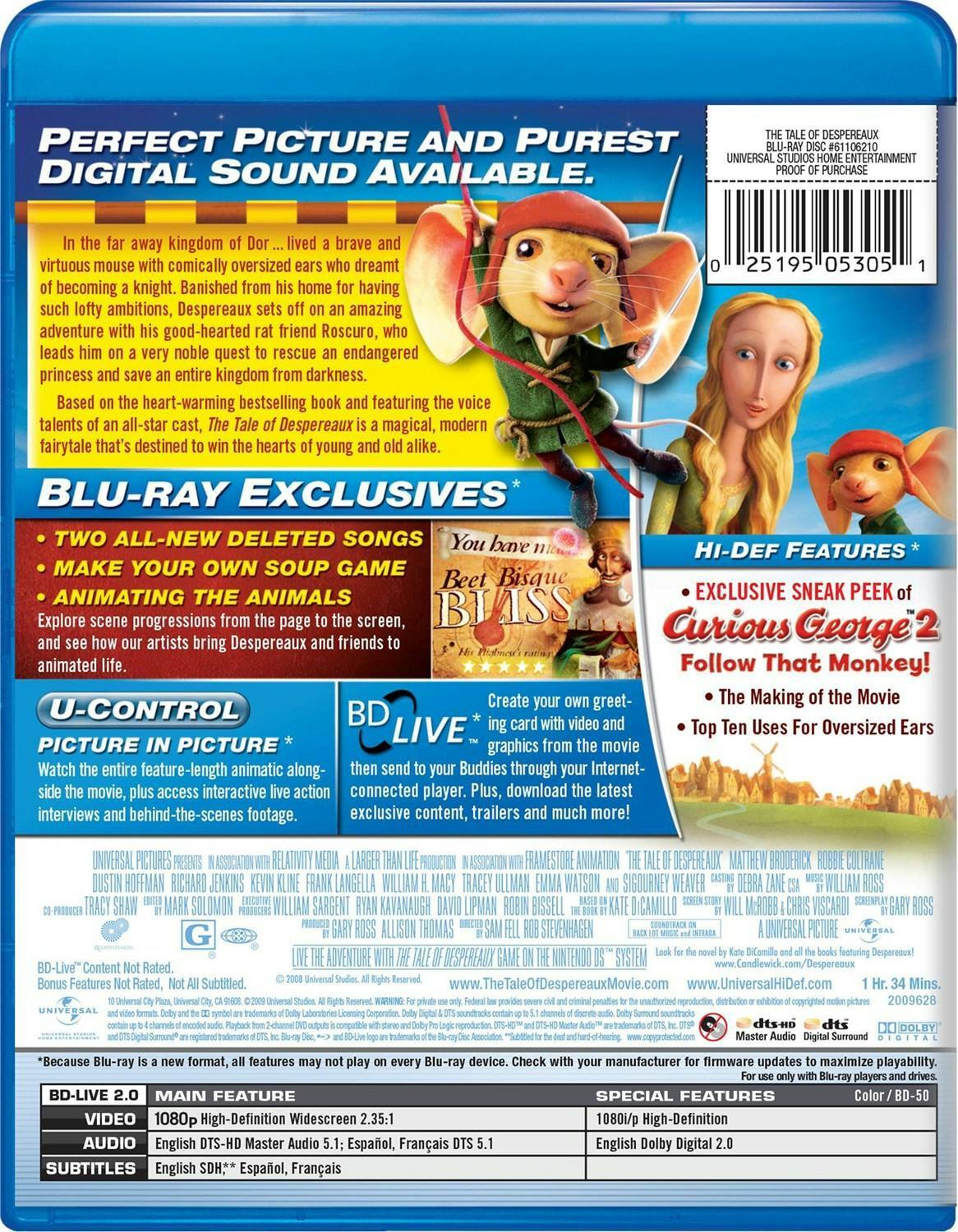 Back. The Tale of Despereaux [Blu-ray].