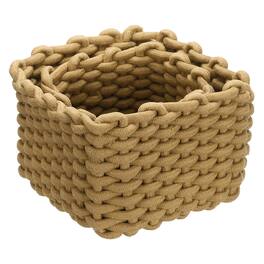 Unique Bargains - 2pcs Cotton Rope Woven Storage Baskets, S+M Gift Chest Box for Shelf Organizing Bedroom - Khaki