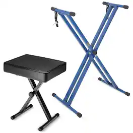 5 CORE - Keyboard Stand Double X Style Adjustable Piano Riser Keyboard Piano Bench BLACK - Blue
