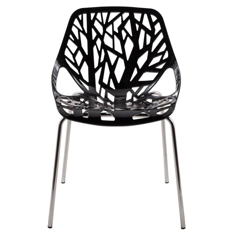 Left. LeisureMod - Asbury Stackable Modern Dining Chair with Cut Out Design and Chrome Legs Side Chair for Home Living Room - Black.