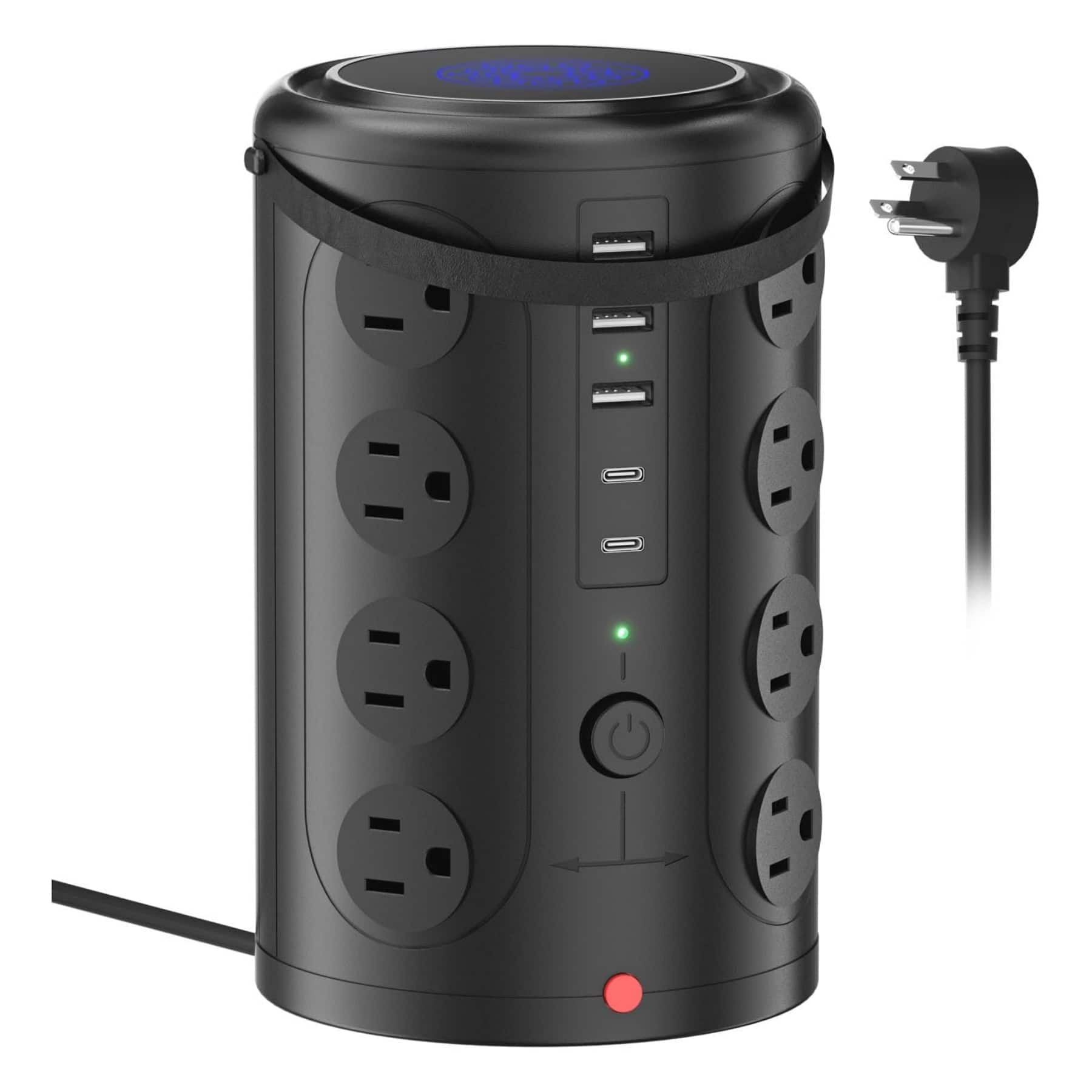 Dazzed Corner - Tower Surge Protector, 16 Outlets & 5 USB Ports (2 Type-C), 5FT Cord, 1800J - Black
