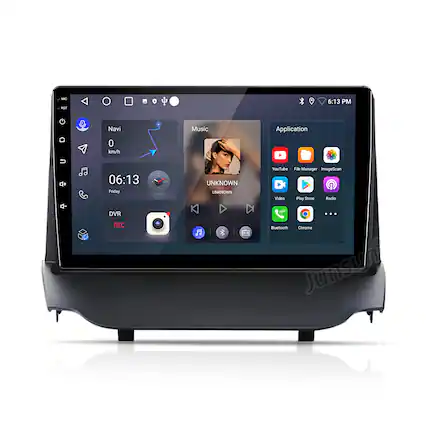 M 6:13 PM Navi Music Application 0 km/h + d- 06:13 Friday DVR REC UNKNOWN UNKNOWN F YouTube File Manager ImageScan Video Play Store Radio ... Bluetooth Chrome Junsun