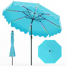 Costway - 10FT Solar Outdoor Market Table Umbrella with 112 Color-Changing Flowing LED Lights - Turquoise