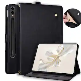 Dteck - Case For Samsung Galaxy Tab S11 Ultra 2025 14.6-inch Business Premium Leather Folio Adjustable Stand Card Slots Cover - Black
