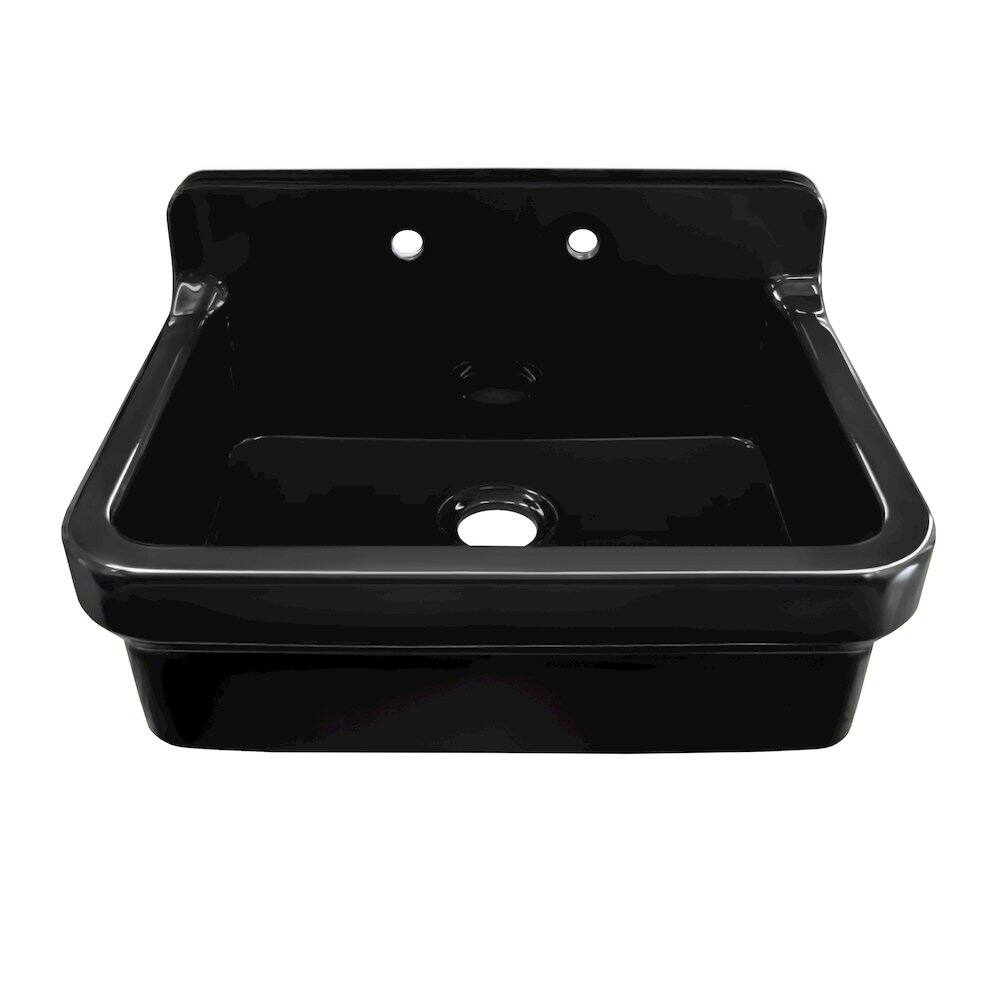 Angle. Whitehaus - Old Fashioned Country Fireclay Utility Sink with High Backsplash - Black.