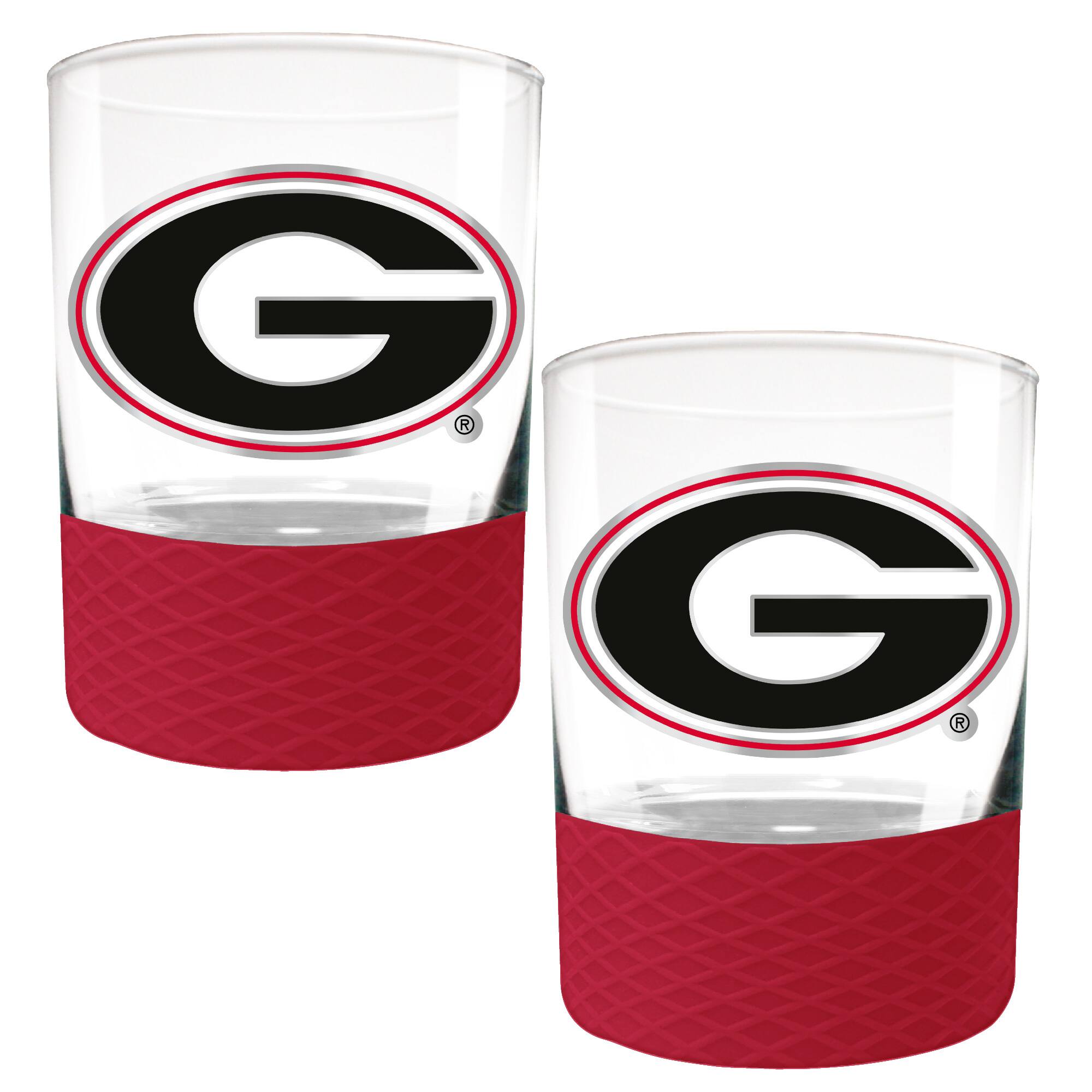 Front. Great American Products - Georgia Bulldogs 2-Pack 14oz. Rocks Glass Set with Silcone Grip - Red.