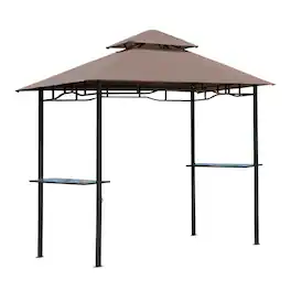 Outsunny - 8' x 5' Grill Gazebo with Double Roof, Outdoor BBQ Gazebo with 2 Side Shelves, Steel Grill Tent Canopy - Coffee