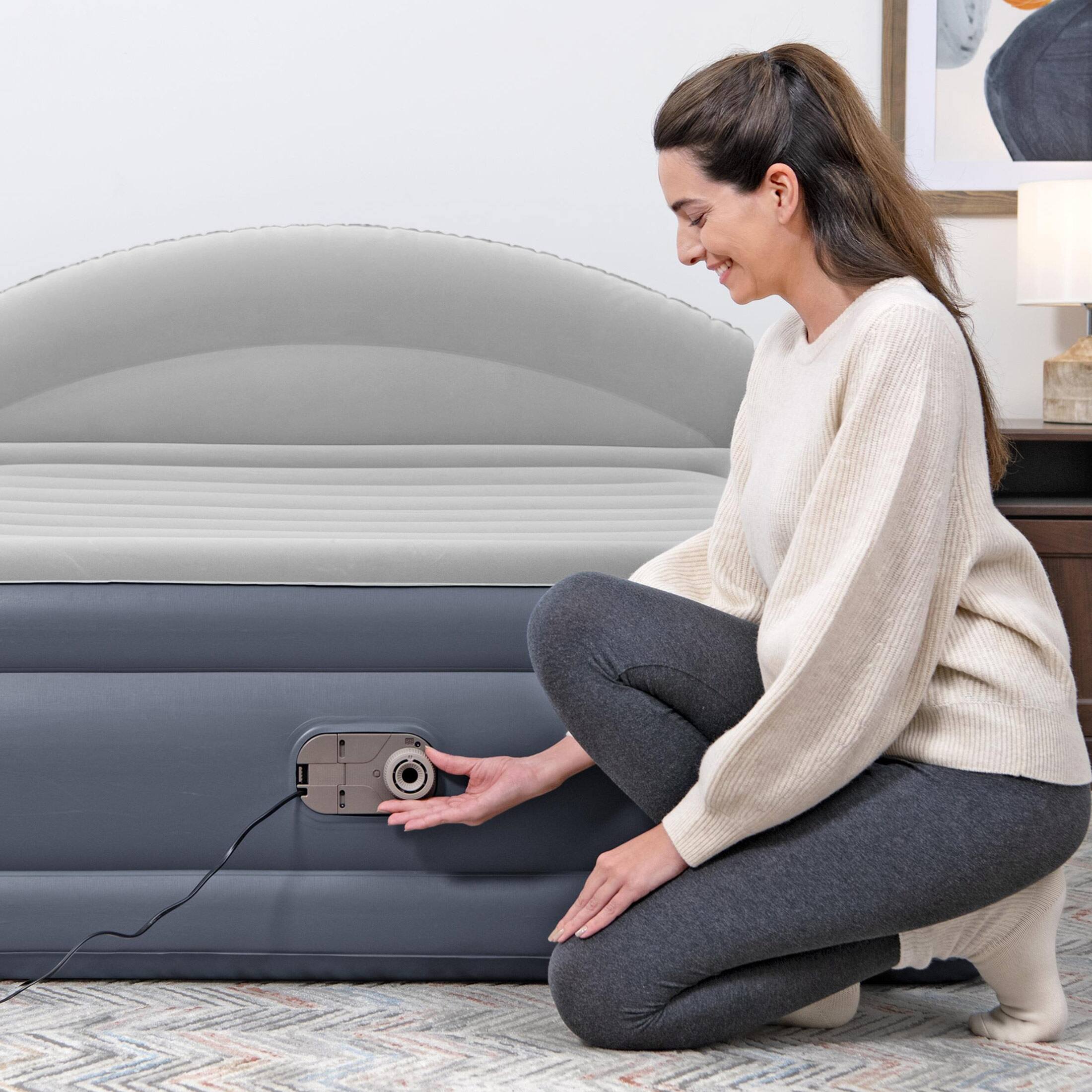 Alt View 1. Bestway - Bestway Tritech LoungeLux Headboard 18" Queen Air Mattress with Built-in AC Pump - Gray.