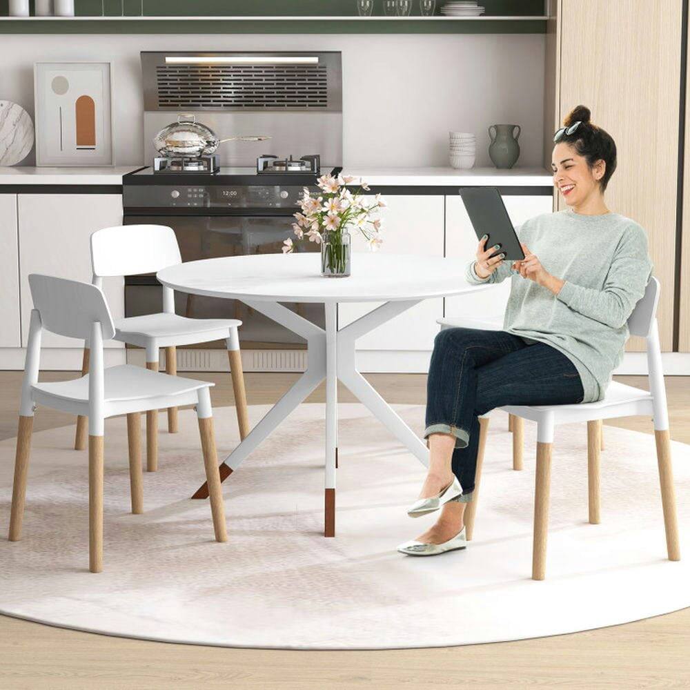 Back. Pefilos - Modern Dining Side Chairs Set of with Ergonomic Backrest for Room White Lounge Chair - White.