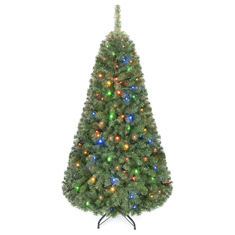 WELLFOR - 5 ft Pre‑Lit Artificial Christmas Tree, Hinged Xmas Tree with 600 Branch Tips,150 LED Lights - Green