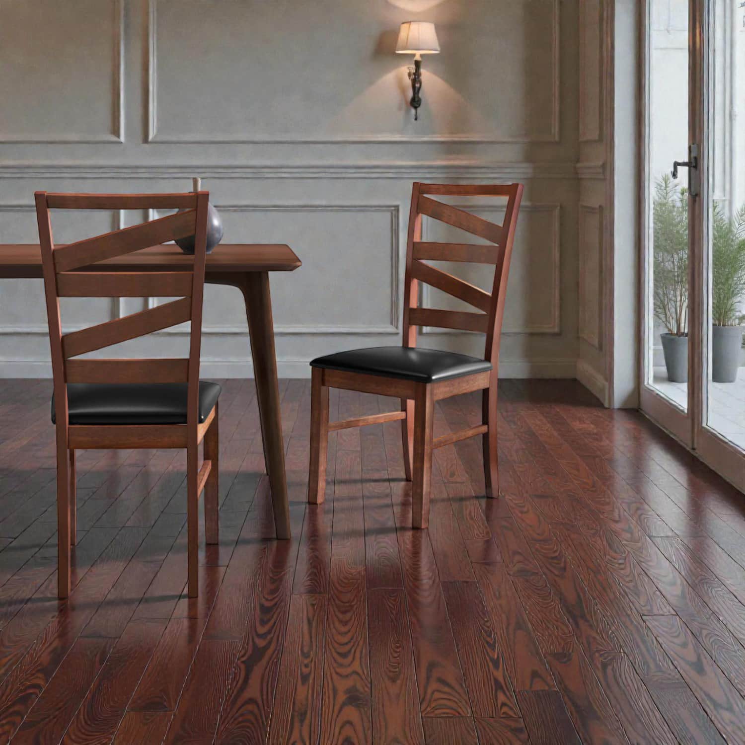 Hivvago - Set of 2 Kitchen Side Chairs Built with Robust Rubberwood Legs - Walnut + Dark Brown