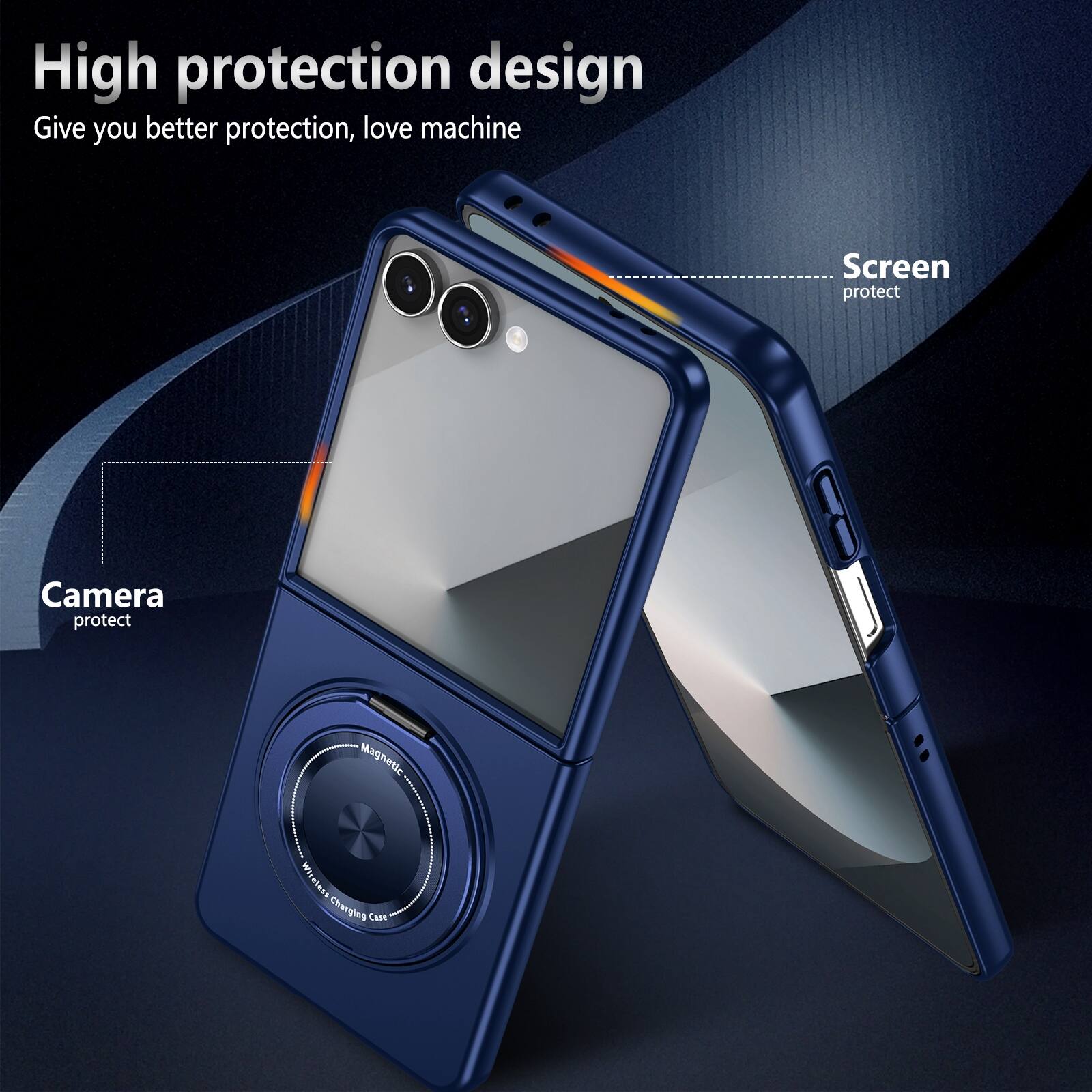 High protection design  
Give you better protection, love machine  

Screen protect  
Camera protect  

Magnetic FIM Wireless Charging Case