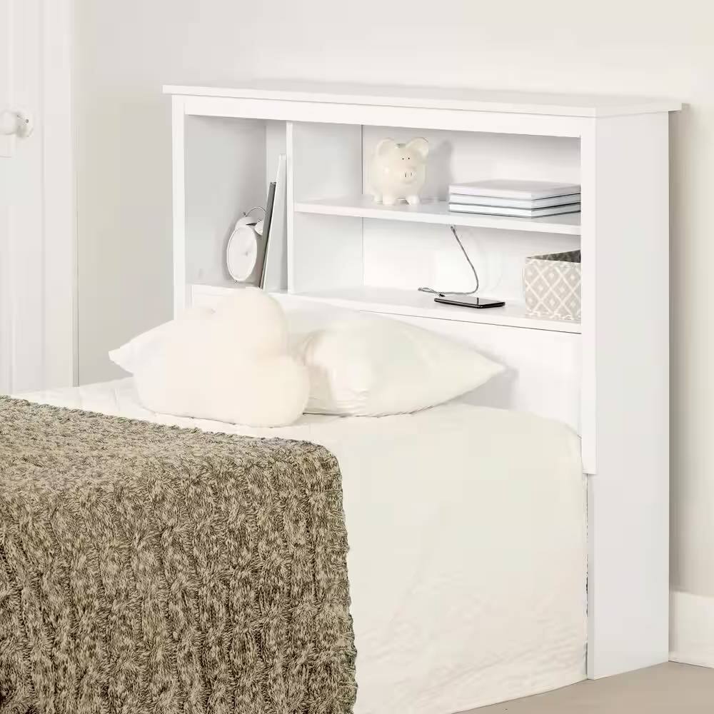 Back. Hivvago - Twin size Modern Scandinavian Style Bookcase Headboard in White Wood Finish - White.