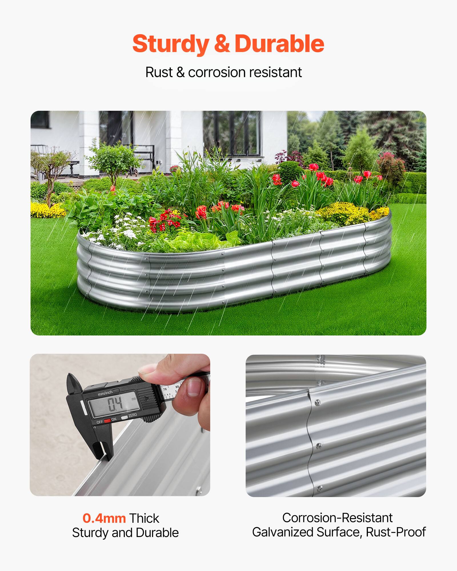 Sturdy & Durable  
Rust & corrosion resistant  

0.4mm Thick  
Sturdy and Durable  

Corrosion-Resistant  
Galvanized Surface, Rust-Proof