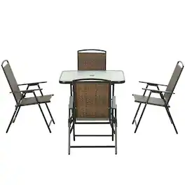 Resenkos - 5 Pieces Patio Table and Chairs, Umbrella Hole, PE Rattan - Dark Brown