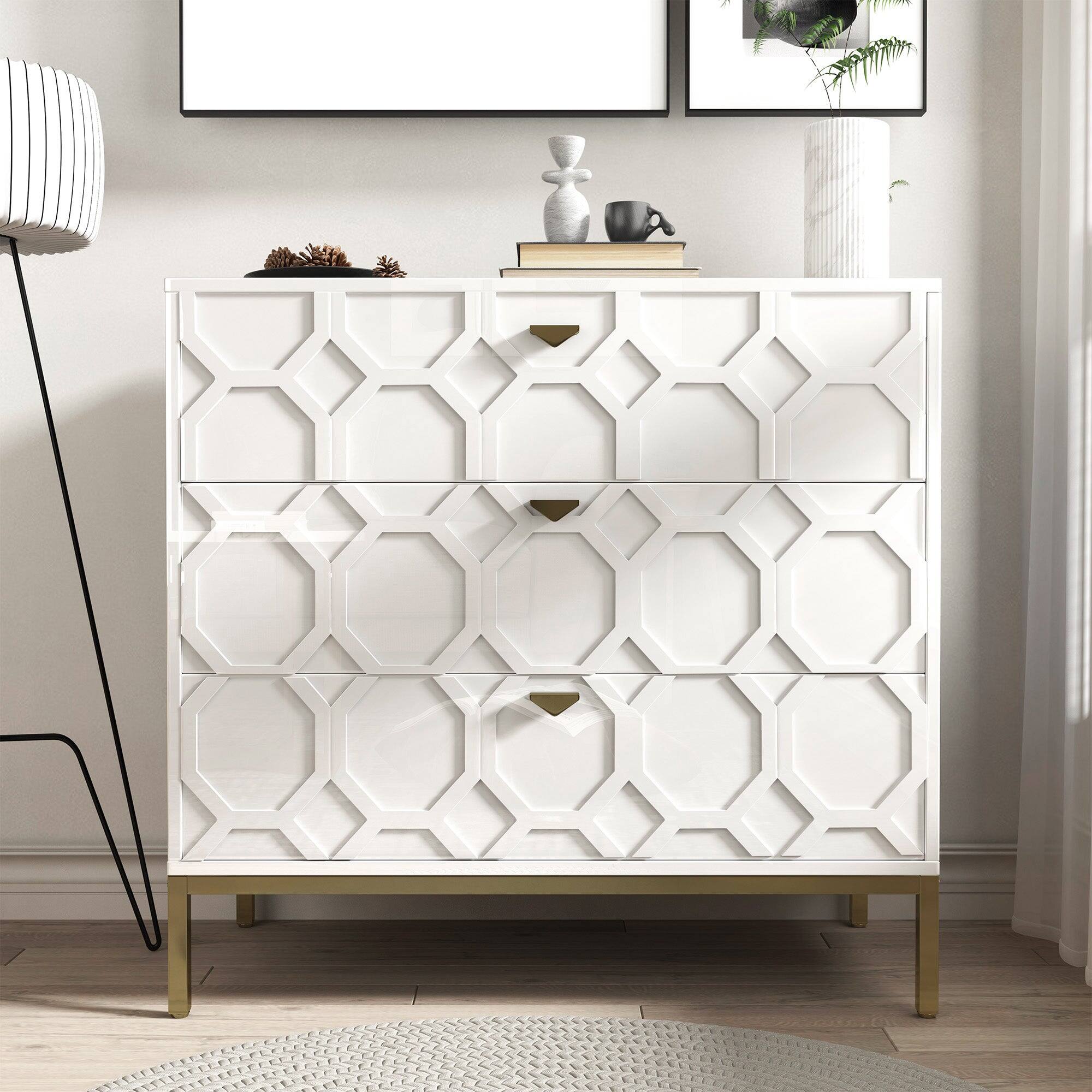 Alt View 2. Boyel Living - 32.28 in. H Freestanding Storage Cabinet White 3 Drawer Accent Cabinet - White.