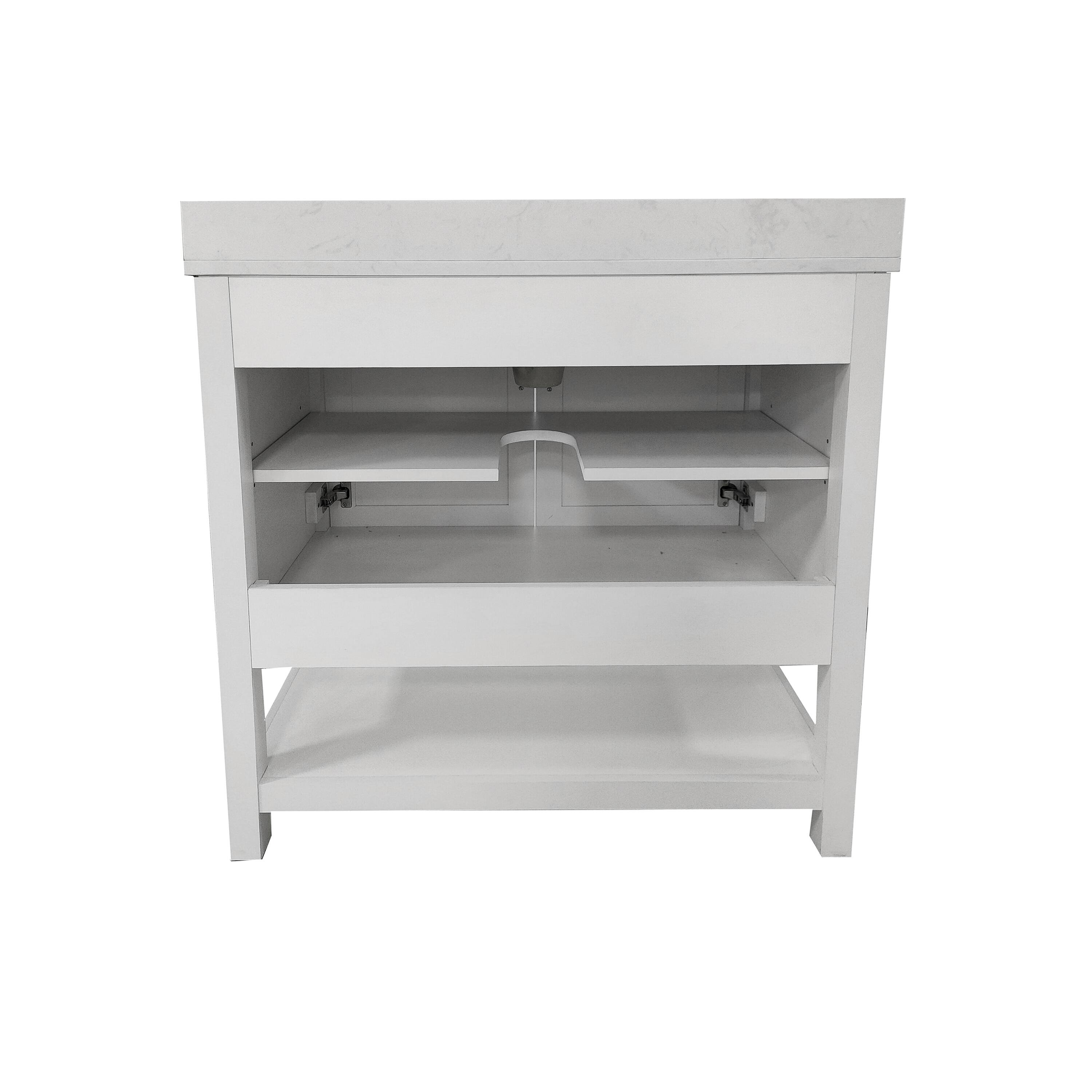 Back. Flash Furniture - Vega 36 Inch Bathroom Vanity with Sink Combo, Storage Cabinet with Soft Close Doors and Open Shelf, Carrara Marble Finis - White.