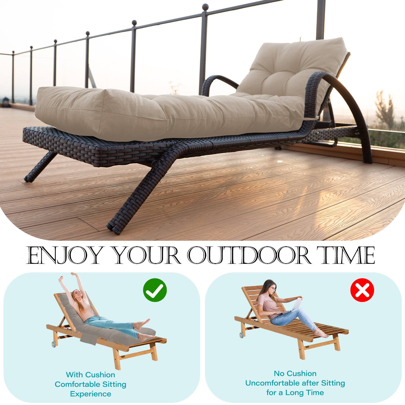 ENJOY YOUR OUTDOOR TIME

With Cushion  
Comfortable Sitting Experience

No Cushion  
Uncomfortable after Sitting for a Long Time