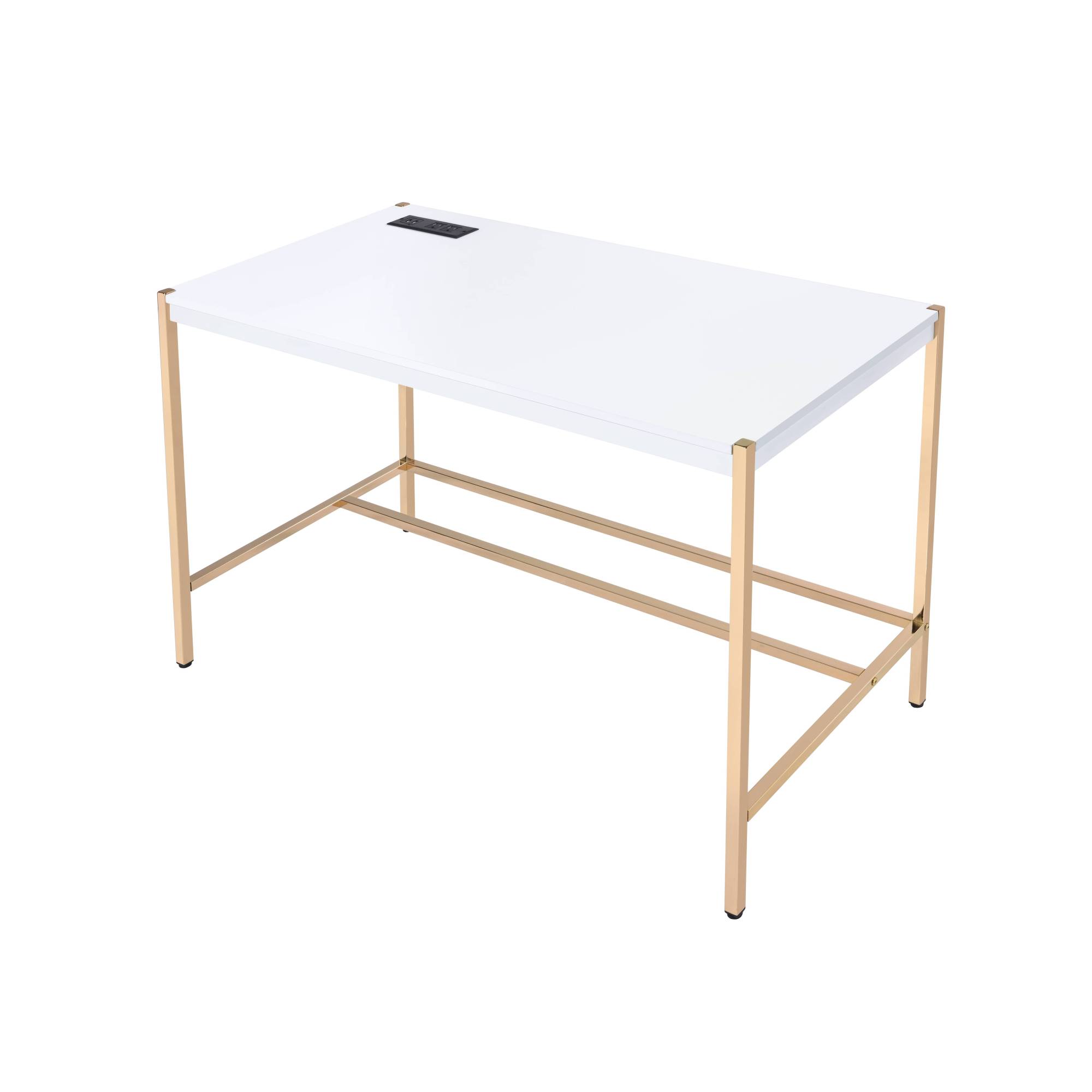 Back. GOODSILO - Modern Writing Desk with USB Charging Port for Contemporary Home Office Workspace - Golden+White.
