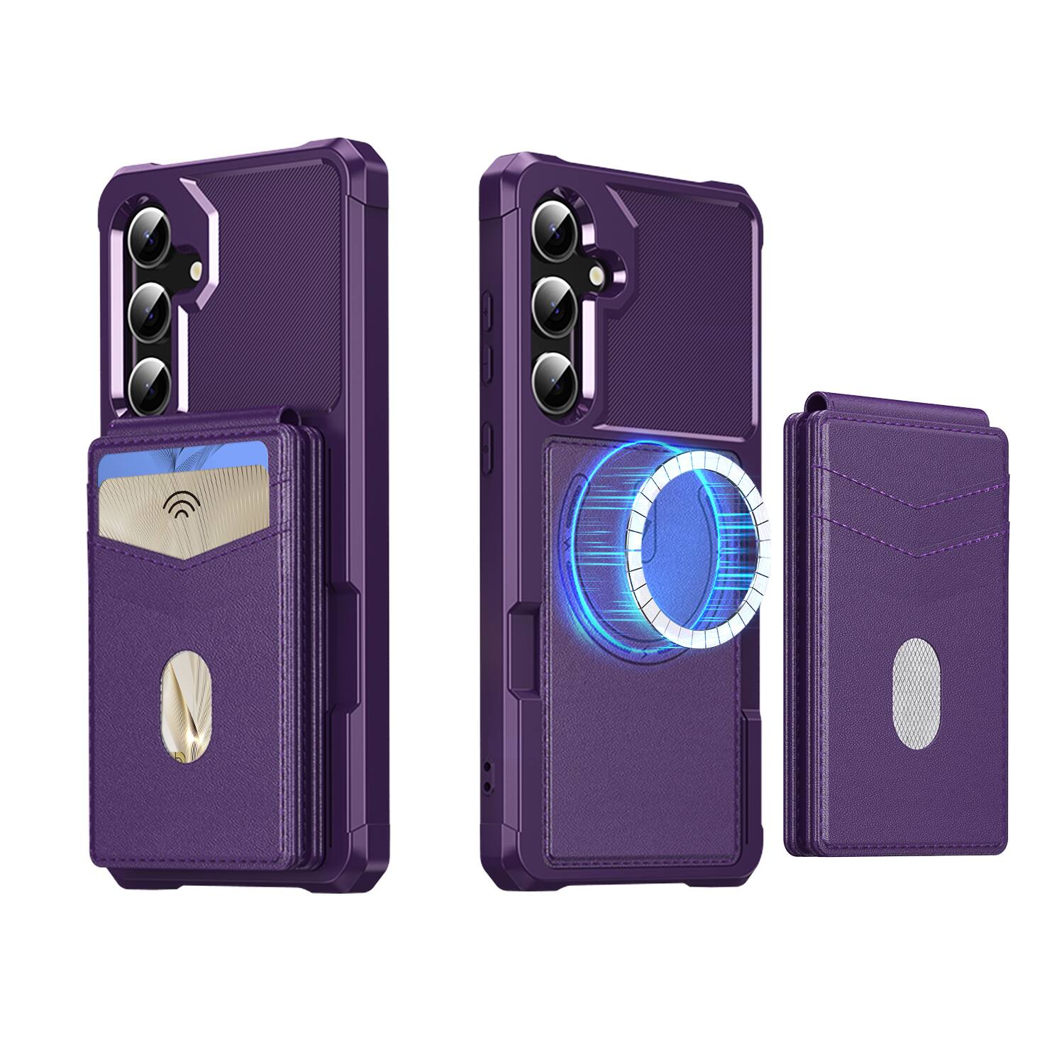 Angle. Dteck - For Samsung Galaxy S26 2-in-1 Magnetic Leather Flip Stand Wallet Case RFID Blocking Detachable Card Holder - Purple.