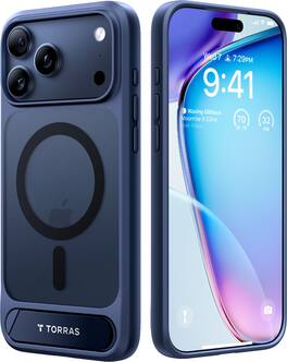 TORRAS - Ostand L1 - Professional Multi-Angle Magnetic Stand Case with Military-Grade Protection for Apple iPhone 17 Pro Max - Blue