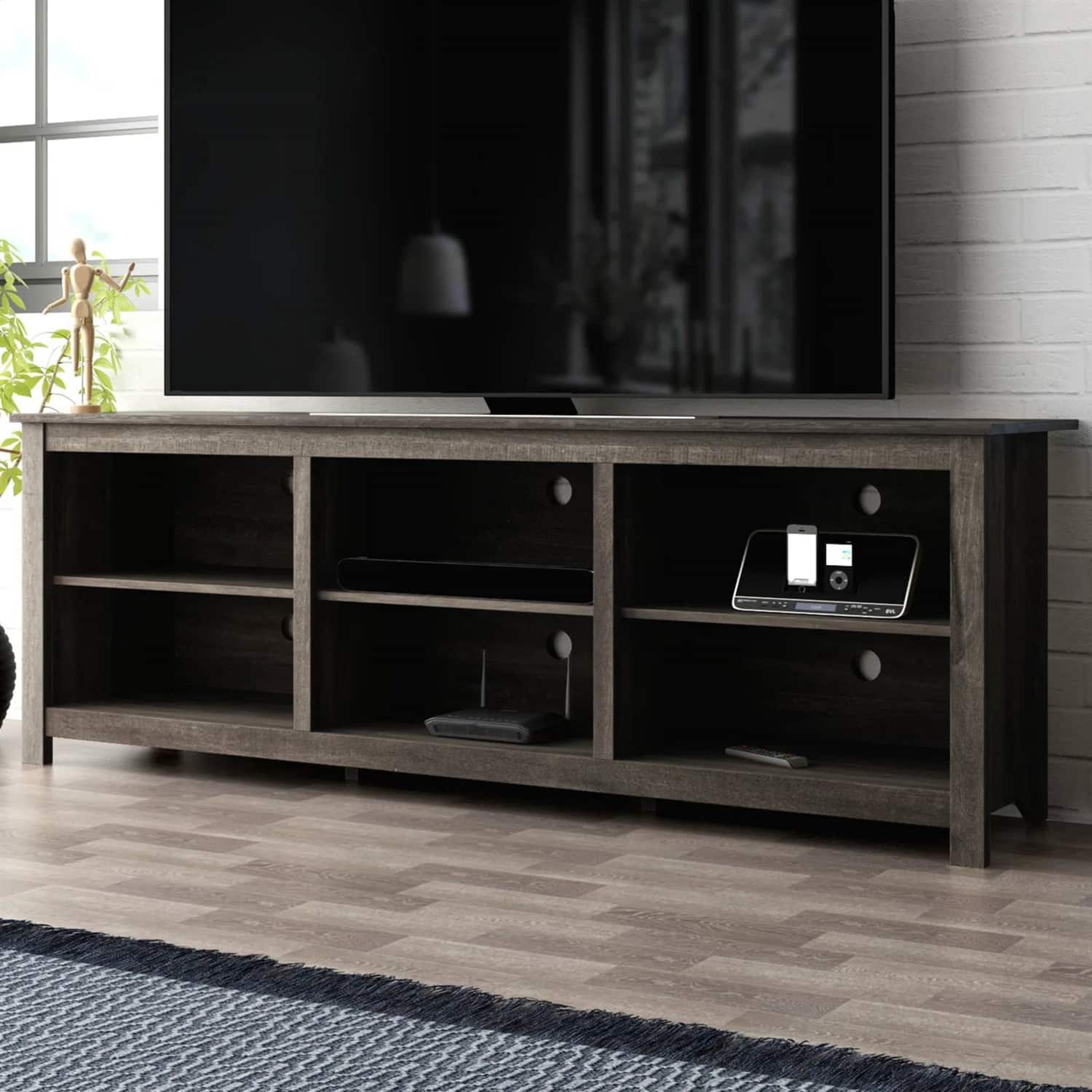 Hivvago - 70-inch Wood TV Stand Entertainment Center for TV up to 78-inch - Dark Brown