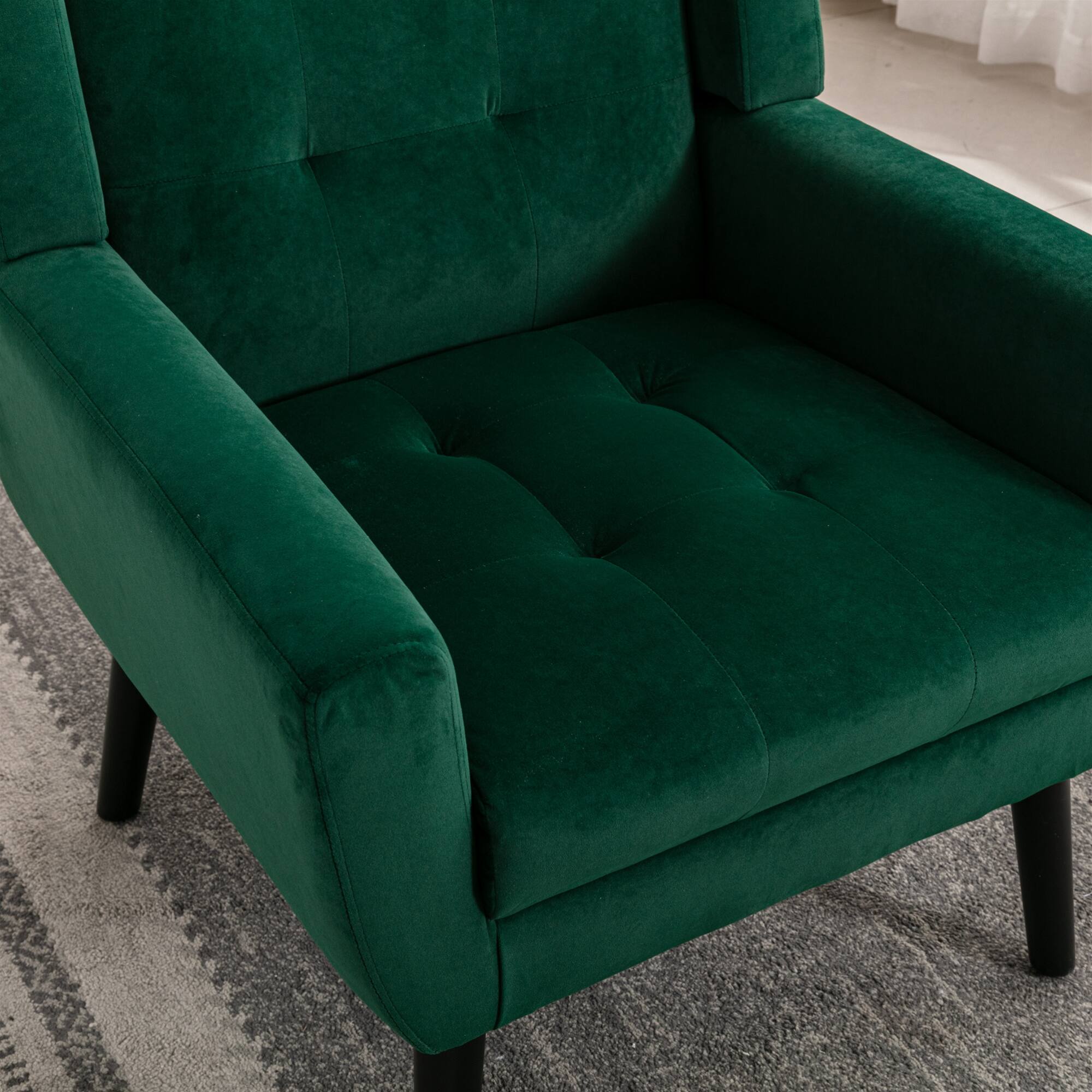 Alt View 4. GOODSILO - Luxury Velvet Upholstered Accent Chair with Ergonomic Design for Living Room and Bedroom Comfort - Retro Green.
