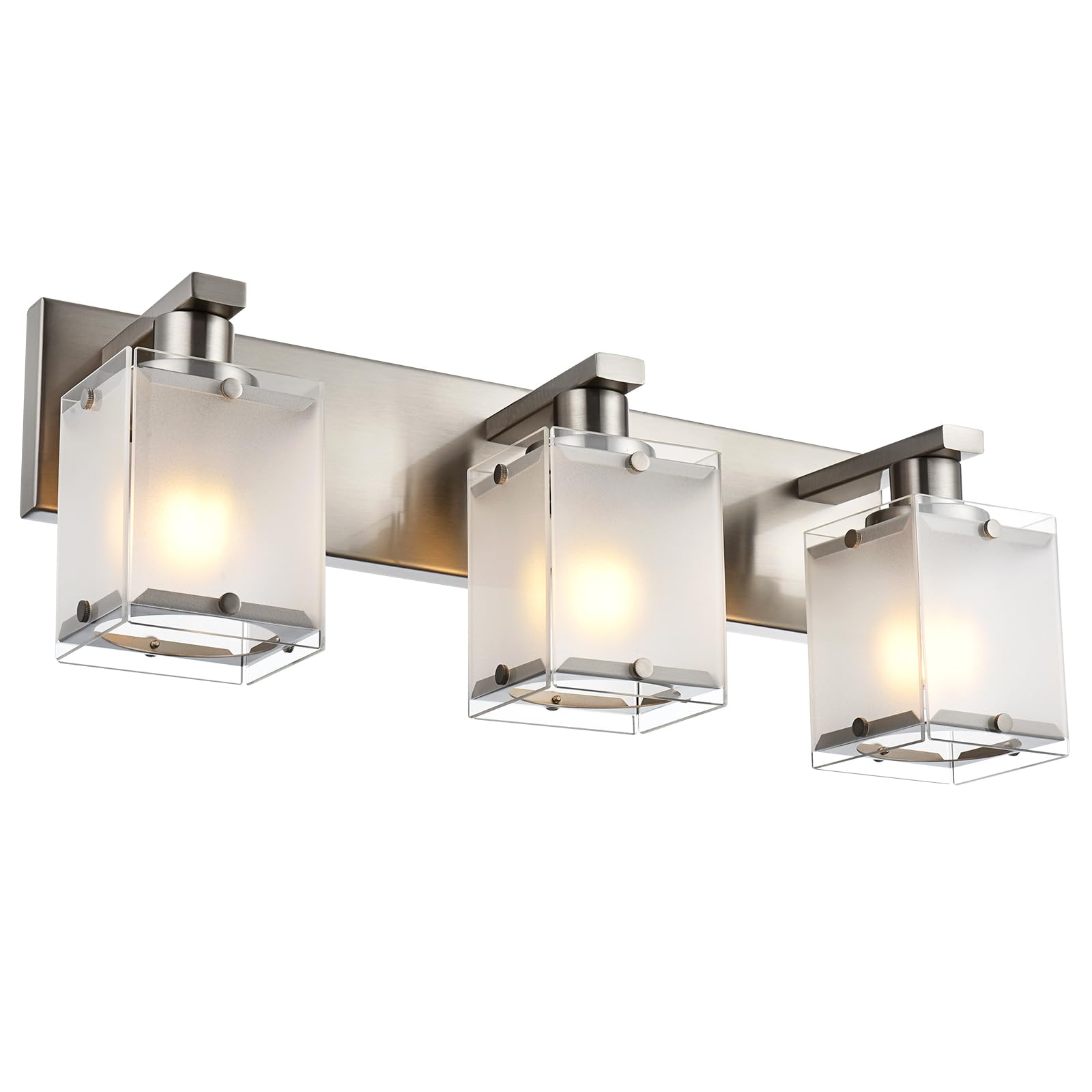 Earthley Blooms - Modern s Brushed Nickel Vanity Lights Bathroom Light Fixture Over Mirror Wall Lighting Sconces With Frosted - Brushed Nickel, Frosted Glass 3-Lights