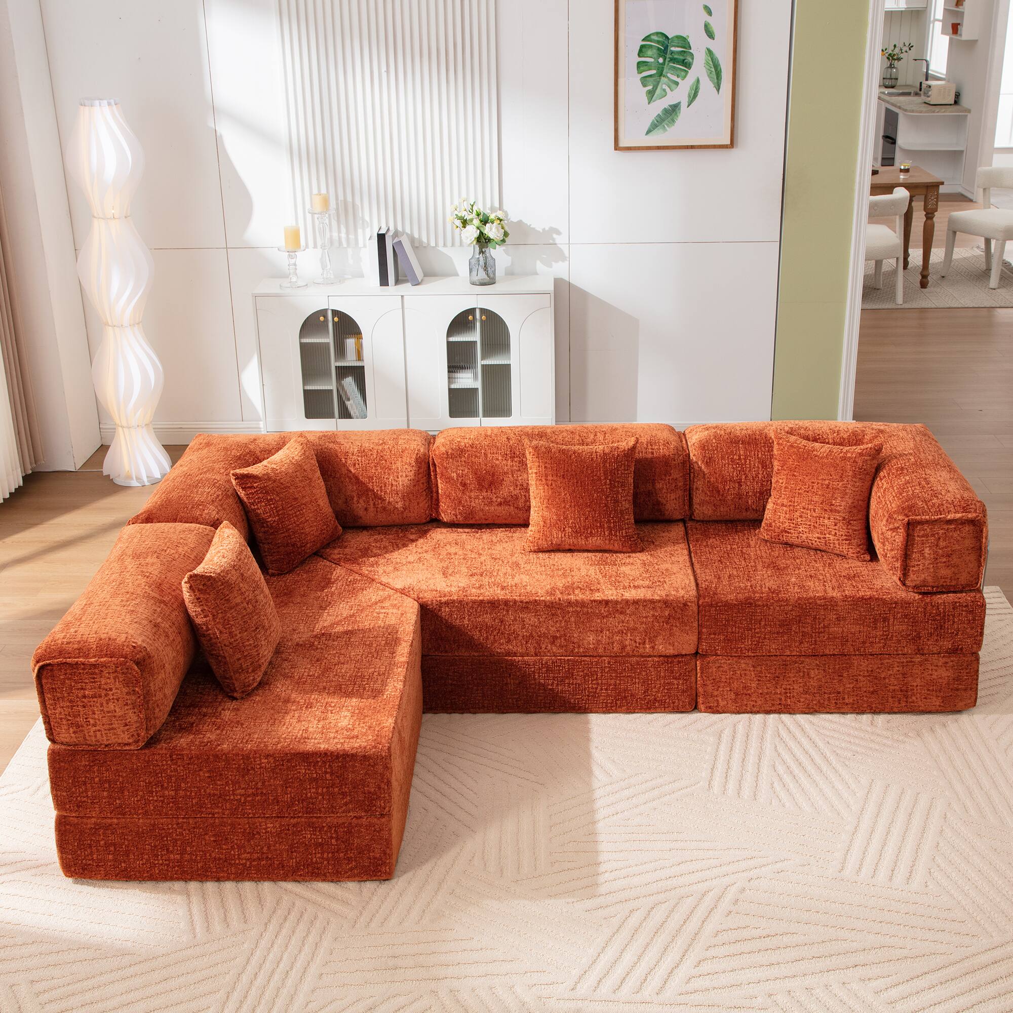 Alt View 10. KERDOM - Oversized Big Family Sofa Couch, 170 inches Extra Long Convertible Sofa Bed Sleeper Sectional Floor Building Block Couch - Orange.